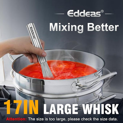 Eddeas 17in Large Whisk,Heavy Duty whisk, Stainless Steel whisk Suitable for Mixing Thick batter, Dry Ingredients and Seasonings.Accessories for professional commercial kitchens. - Image 3
