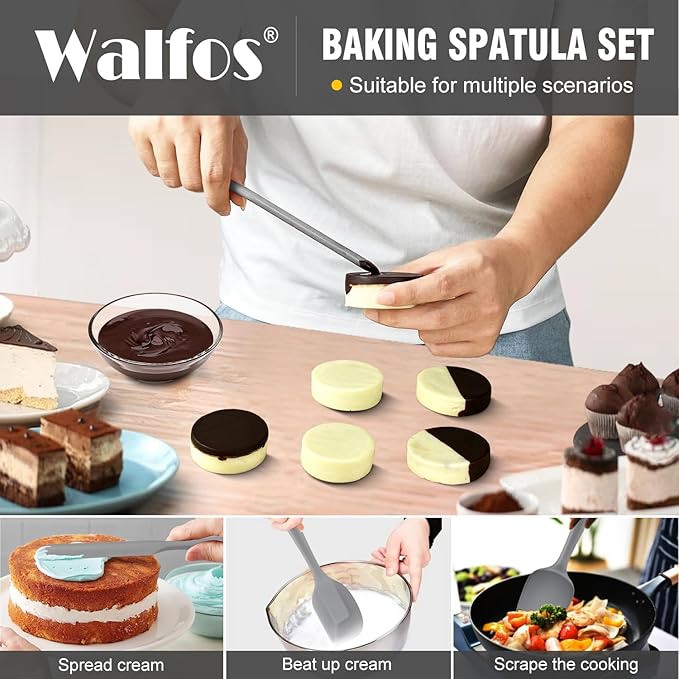 Walfos Silicone Spatula -5 Pieces Heat Resistant Kitchen Spoon Spatulas（600°F), Strong Steel Core and One-Pieces Seamless Design, Prefect for Cooking Mixing Baking - BPA Free and Dishwasher Safe,Gray - Image 2