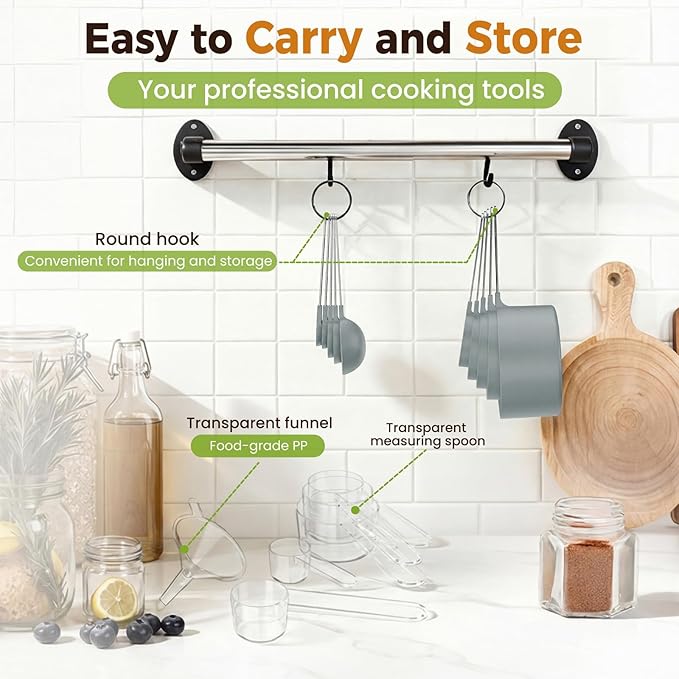 16PCS Measuring Cups and Spoons Set, Measuring Spoon Set with Metric and US Measurements, Fits for Measuring Dry and Liquid (Grey) - Image 7