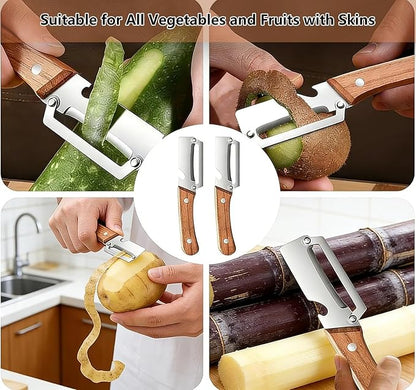 2PCS Multifunctional Vegetable Peeler with Bottle Opener, Wood Handle Stainless Steel Peeler Knife, 2 in 1 Vegetable and Fruit Peeler & Kitchen Tool for Potato, Pumpkin, Apple, Papaya, Carrot