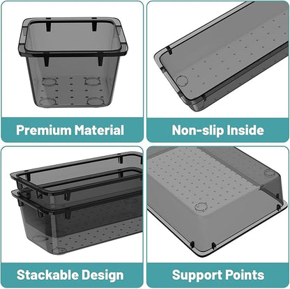 WOWBOX 32 PCS Clear Plastic Drawer Organizer Set, 4 Sizes Desk Drawer Organization and Storage Containers for Makeup, Cosmetics, Jewelry and Gadgets in Kitchen, Bathroom, Bedroom, Office, Clear Black - Image 3