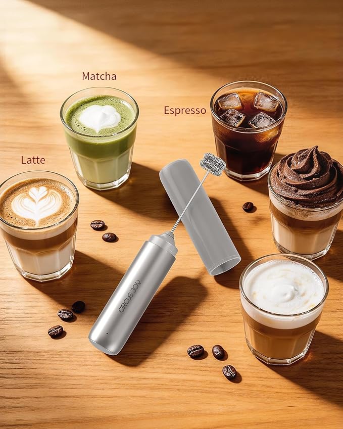 CIRCLE JOY Rechargeable Milk Frother Hanheld, Dual Coil Whisk Head Electric Coffee Frother, Portable Hand Frother Wand Drink Mixer for Matcha Lattes Cappuccino, Kitchen Gifts, Silver - Image 6