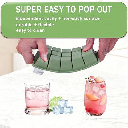 Ice Cube Trays for Freezer, 2 Pack Easy Release Slicone Ice Cube Tray with Lid, BPA Free Stackable Flexible Ice Molds 15 Square Reusable Ice Cubes for Whiskey, Baby Food, Iced Coffee (Green) - Image 3