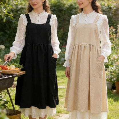 Uaussi Cotton Linen Apron Cross Back Work Apron for Women with Pockets Pinafore Dress X Cross Halter Apron for Chef Gardening - Image 3