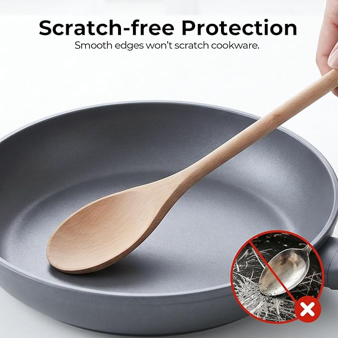HANSGO 3PCS Wooden Spoons for Cooking, 14 Inch Long Handle Spoons for Deep Pots, Wooden Kitchen Utensil Set for Stirring, Mixing and DIY Crafts, Sturdy & Lightweight