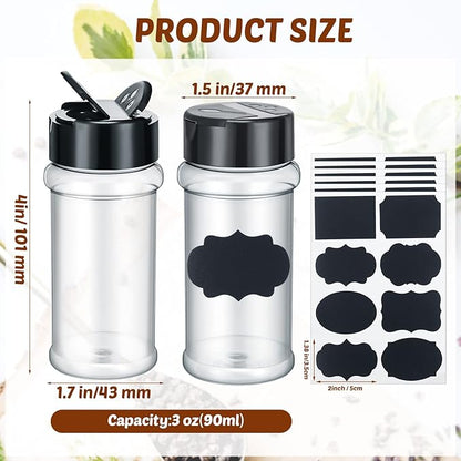 Eccliy 36 Pack 3 oz Clear Plastic Spice Jars with Label and Shaker Lids Empty Spice Bottles Seasoning Containers Seasoning Jars Shaker Condiment Pots for Pepper Herbs Powders(Black) - Image 3