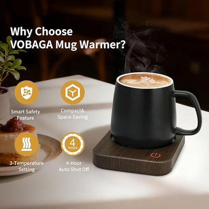 VOBAGA Coffee Mug Warmer for Desk with Auto Shut Off & 3-Temp Settings, Coffee Cup Warmer with Smart Safety Alert Home Office Accessory, Perfect for Coffee, Tea, Milk (Wood) - Image 2