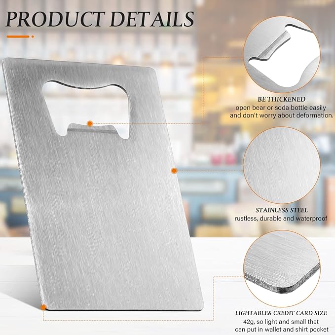 40 Pieces Credit Card Bottle Opener Stainless Steel Poker Wallet Bottle Opener for Christmas Gifts Can Be Carved for DIY Wedding Favor Groomsmen Gift(Silver)