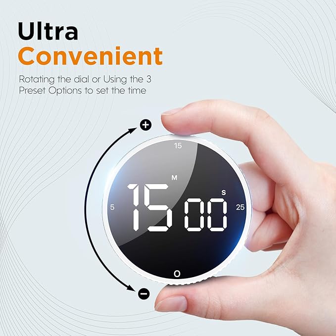 Upgrade Digital Kitchen Timer - 2 Pack Magnetic Countdown Countup Visual Pomodoro Timer with Large LED Display, 3-Preset Times, 3 Volume Levels, Ideal for Cooking, Baking and Fitness (2, White) - Image 2