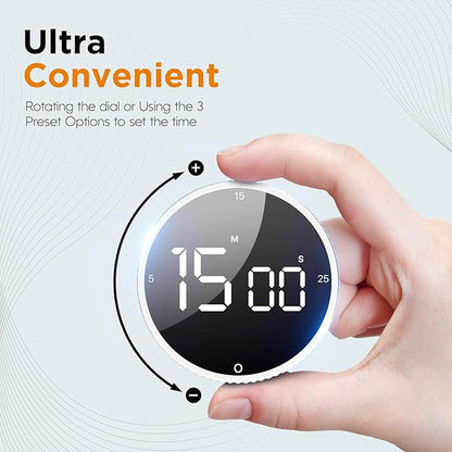 Upgrade Digital Kitchen Timer - 2 Pack Magnetic Countdown Countup Visual Pomodoro Timer with Large LED Display, 3-Preset Times, 3 Volume Levels, Ideal for Cooking, Baking and Fitness (2, White) - Image 2