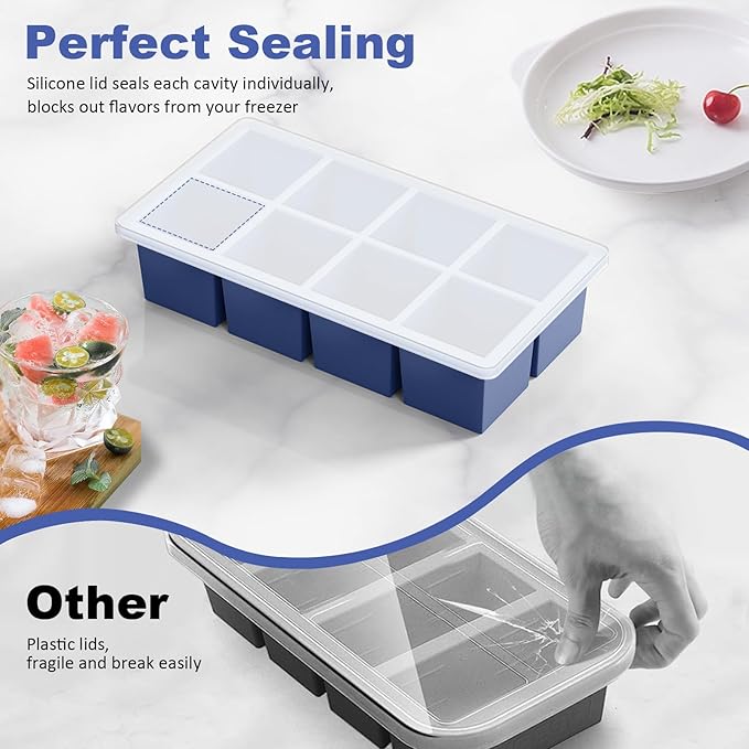 Large Ice Cube Trays for Whiskey: GGOW Big Silicone Ice Cube Trays 2Inch- Huge Square Ice Cubed Tray for Whisky and Cocktail - Image 3