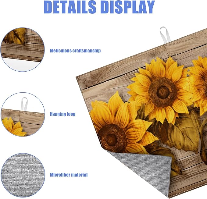 Vintage Sunflower Wooden Grain Dish Drying Mat for Kitchen Counter Drying Pad Absorbent Reversible Dish Drainer Rack Mats Draining Pad 18"x24"Inch - Image 3