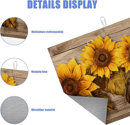 Vintage Sunflower Wooden Grain Dish Drying Mat for Kitchen Counter Drying Pad Absorbent Reversible Dish Drainer Rack Mats Draining Pad 18"x24"Inch - Image 3