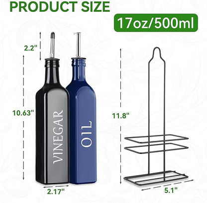 Vakoo Oil and Vinegar Dispenser Set - 17oz/500ml, Extra Thick Glass, Leak-Proof, Olive Oil Dispenser Bottle for Kitchen (Blue Black) - Image 8