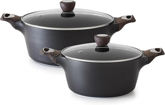 SENSARTE Nonstick Stock Pot with Lid, 4.5+6.6 QT Soup Pot Set Casserole Pot, Healthy Pasta Pot, Large Deep Cooking Pot, Big Sauce Pot Stew Pot, Induction Compatible, PFOA PFOS APEO Free, Black by SENSARTE