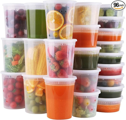 WGCC Deli Containers with Lids 48 Sets- Disposable Soup Containers 8oz, 16oz, 32oz - Plastic Containers with Lids, Food Container Leakproof, BPA Free/Microwave/Freezer/Dishwasher Safe