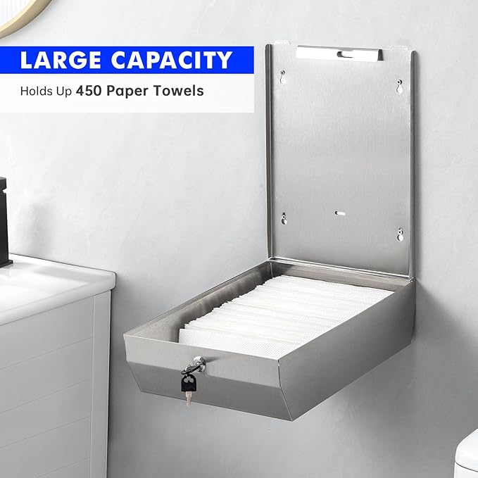 Paper Towel Dispenser Wall Mount Commercial, Brushed Stainless Steel & Fingerprint Resistant, Lockable, for c fold/Multifold/Trifold Paper Towels, Touchless Hand Towels Holder - Image 5