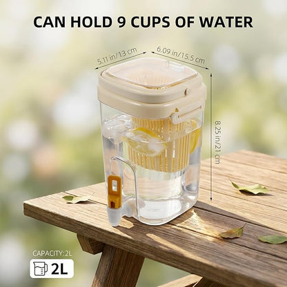 Drink Dispenser for Fridge with Filter Screen, 2L Leak-proof Plastic Beverage Dispenser with Spigot for Iced Tea, Lemonade, Juice, Water Pitcher Container for Bbq, Picnic & Partie (Yellow)