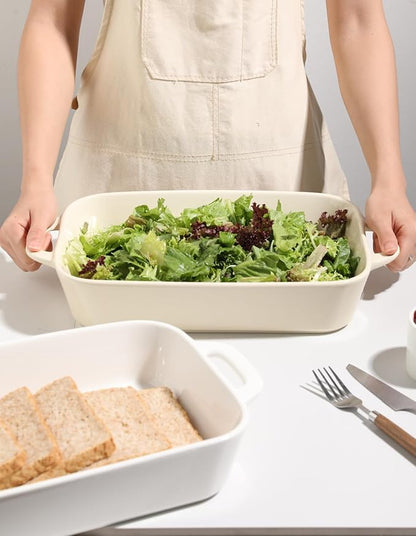 Sweejar Ceramic Bakeware Set, 9x13 Rectangular Baking Dish for Cooking, Kitchen, Cake Dinner, Banquet and Daily Use, Casserole Dishes for Oven Porcelain Baking Pans（Beige) - Image 4