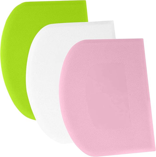 SURDOCA Dough Scraper Bench Scraper - 3P 10.6x6.7" Plastic Flexible Bowl Scraper, Sharp Edge & Angles Cake Scraper. Non-Slip Bakeware Decorating Tools Sculpting & Modeling Tools - Pink+White+Green by SURDOCA