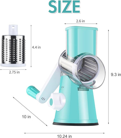 Ourokhome Rotary Cheese Grater Hand Crank, Kitchen Shredder Speed Mandolin Slicer Ice Shaver with Handle and Drum Blades for Cheese, Vegetable, Nuts, Chocolate, Potato, Carrot, 5 Blades, Blue - Image 8