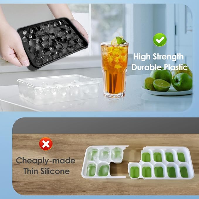 WIBIMEN Ice Cube Tray with Lid and Bin - Round Ice Trays for Freezer with Lid - Ice Cube Trays for Freezer with Ice Container (0.8"-2PACK Black) - Image 7