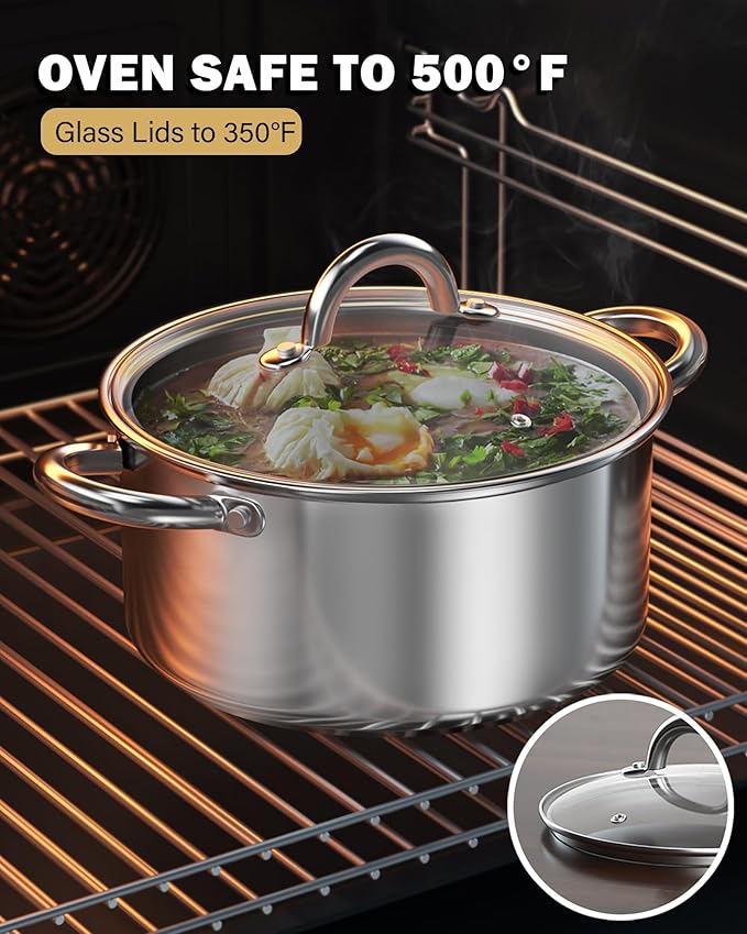 Cook N Home 3-Quart Stainless Steel Pot, Small Stock Pot with Glass Lid, Basics Saucier Casserole Stockpot - Image 8