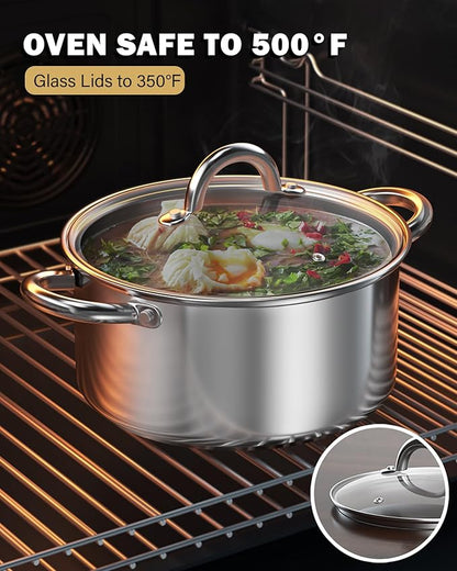 Cook N Home 6-Piece Stainless Steel Pots Set, 1.5 & 3 Qt Sauce Pots with Lids, 5.5 Qt Dutch Oven Stockpot, Induction Compatible, Dishwasher & Oven Safe, Riveted Handles - Image 7