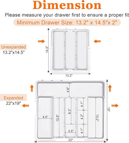 Spaclear Large Utensil Drawer Organizer Expandable Silverware Organizer for Kitchen Drawer Adjustable Cooking Utensil Holder Cutlery Flatware Tray Spatula Tools Gadgets Storage Dividers Plastic White - Image 4