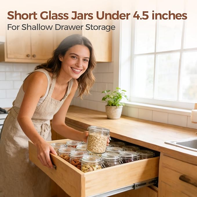 ComSaf 17oz Overnight Oats Containers with Lids 6-Pack, Wide Mouth Glass Jars for Meal Prep, 500ml Airtight Glass Canisters with Wire Clamp for Sourdough Starter, Fridge Pickling & Pantry Organization - Image 6