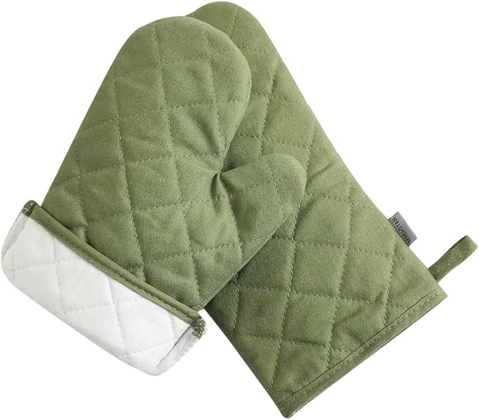 Oven Mitts and Pot Holders 4 pcs Set,High Heat Resistant 500 Degree Extra Thicken Long Kitchen Cotton Oven Glove for Cooking (12 Inch,Green) - Image 5