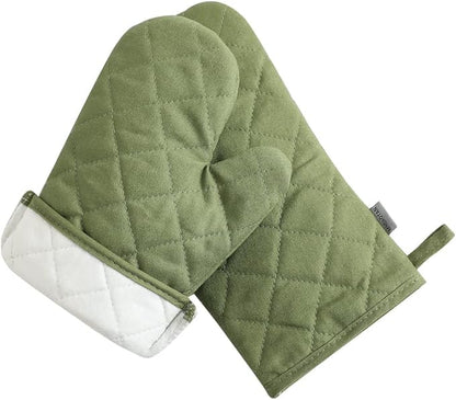 Oven Mitts and Pot Holders 4 pcs Set,High Heat Resistant 500 Degree Extra Thicken Long Kitchen Cotton Oven Glove for Cooking (12 Inch,Green) - Image 5
