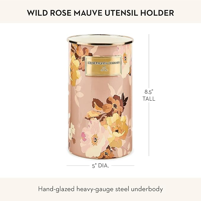 MACKENZIE-CHILDS Enamel Utensil Holder, Stylish Kitchen Countertop Organizer, Wild Rose Mauve - Image 4
