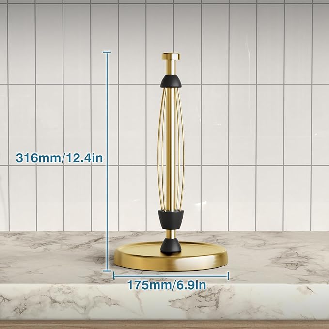Paper Towel Holder Countertop, Gold Kitchen Accessories Decor, Stainless Steel, Weighted Base, Gold, Paper Towel Roll Holder Stand with Ratchet Mechanism for Kitchen Bathroom Farmhouse Essentials - Image 6
