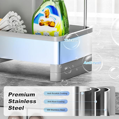 Ewaiira Stainless Steel Sink Caddy, Sponge Holder for Kitchen Sink with Brush Holder & Dishcloth Rack, Rustproof Sink Organizer Countertop, Kitchen Organizers Storage Essentials (F-Gray 9.8″) - Image 2