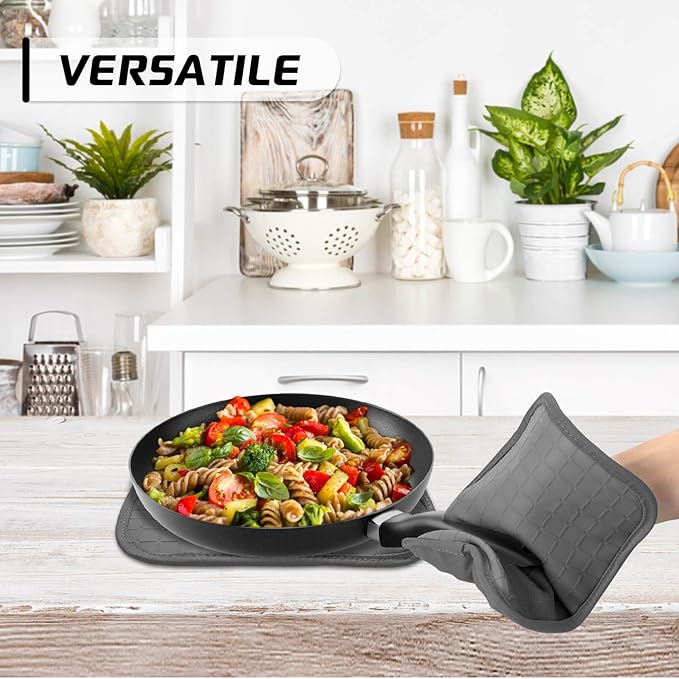BPA-Free Soft Silicone 4 Piece Oven Mitts & Pot Holders Set - Ultra Heat Resistant Oven Mitts with Thick Cotton Liner - Long Slip Resistant Pot Holders, Flexible Oven Gloves - Gray - Image 7
