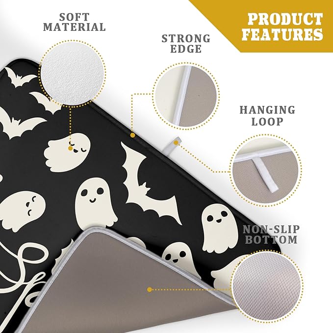 Halloween Dish Drying Mat for Kitchen Counter 18x24 Cute Ghost Black Spooky Holiday Scary Theme Absorbent Reversible Microfiber Drying Mats Kitchen Countertop Protector Dishes Drainer Pad - Image 4