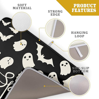 Halloween Dish Drying Mat for Kitchen Counter 18x24 Cute Ghost Black Spooky Holiday Scary Theme Absorbent Reversible Microfiber Drying Mats Kitchen Countertop Protector Dishes Drainer Pad - Image 4