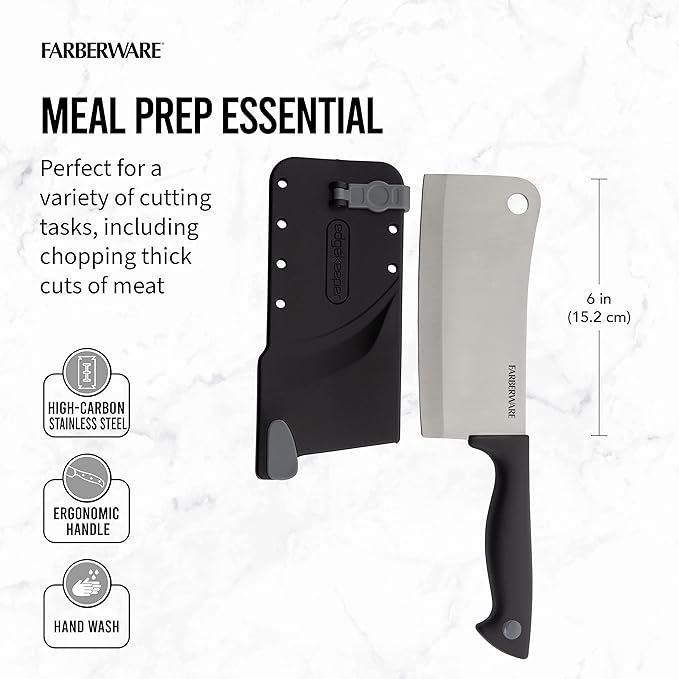 Farberware Edgekeeper 6-Inch Cleaver Knife with Self-Sharpening Blade Cover, High Carbon-Stainless Steel Kitchen Knife with Ergonomic Handle, Razor-Sharp Knife, Black - Image 3