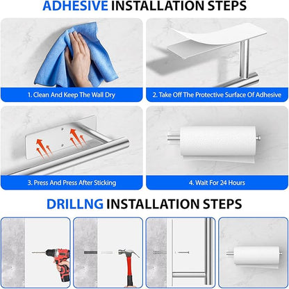 Paper Towel Holder Under Cabinet, Self-Adhesive,No Drilling, Stainless Steel, Wall-Mounted for Kitchen and Bathroom, Easy Install, Durable, Space-Saving, Ideal for Home, RV (Sliver, 1 Pack) - Image 6