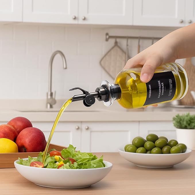 3PCS Olive Oil Dispenser Bottle For Kitchen, Soy Sauce Dispenser, Glass Oil and Vinegar Dispenser Set W. Wooden Tray & Labels & 3 Replacement Spouts, Coffee Syrup Dispenser(Clear) - Image 2