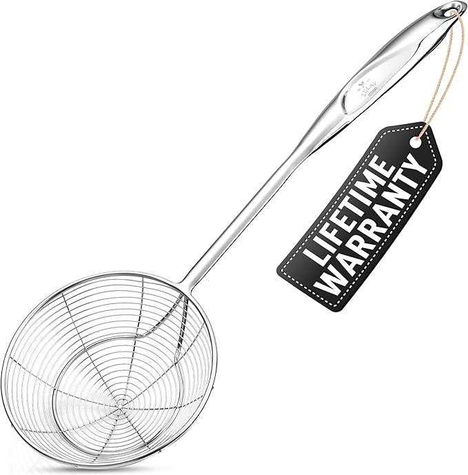 Zulay Kitchen Premium Stainless Steel Skimmer Strainer Ladle - 15” Large Straining Spoon for Frying, Boiling & Blanching - Durable, Rust-Resistant & Heat-Proof Kitchen Tool for Everyday Use by ZulayKitchen