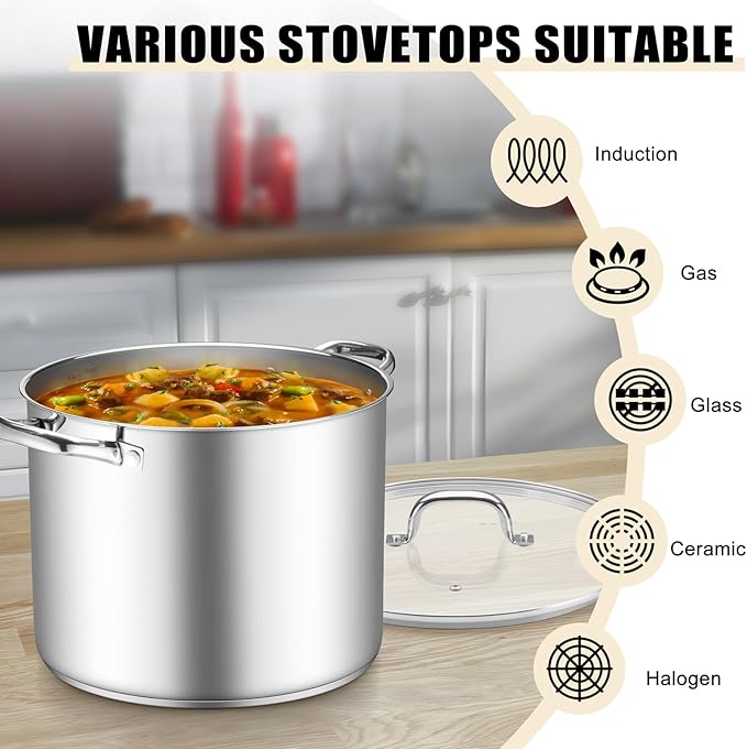 TeamFar 16QT Stock Pot, Stainless Steel Stockpot Large Induction Cooking Pot with Lid & Tri-ply Bottom, for Soup Seafood Cooking, Sauce Canning, Non Toxic & Heavy Duty, Various Stovetops Suitable - Image 5