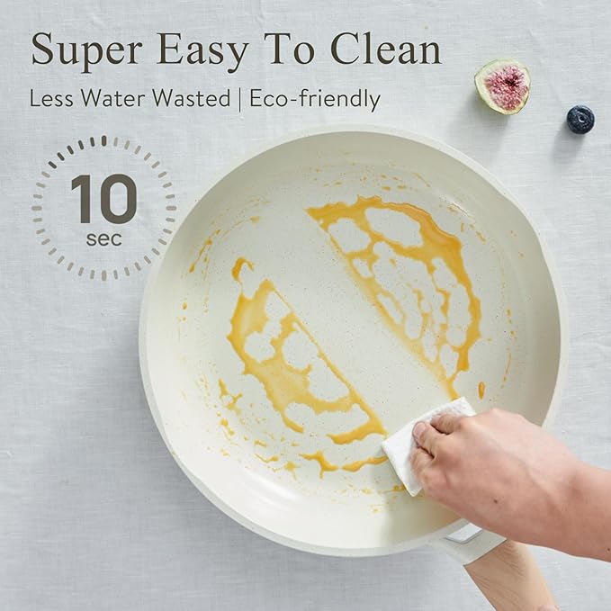 22 Pcs Pots and Pans Set Non Stick Non-Toxic Ceramic Kitchen Cookware Sets Nonstick Pot&Pan With Lid Cream White Granite Induction Compatible with Glass Lids Crepe - Image 2