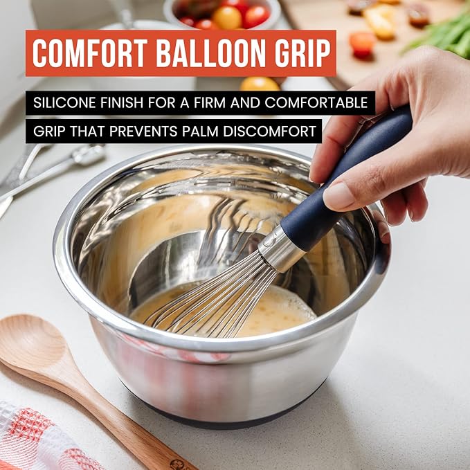 Chef Pomodoro 3-Piece Kitchen Whisk Set, Stainless Steel Whisks for Cooking, Wisk Kitchen Tool, Thick Wire Whisk Set, Wisking Tool for Cooking, Blending, Whisking, Beating and Stirring - Image 3