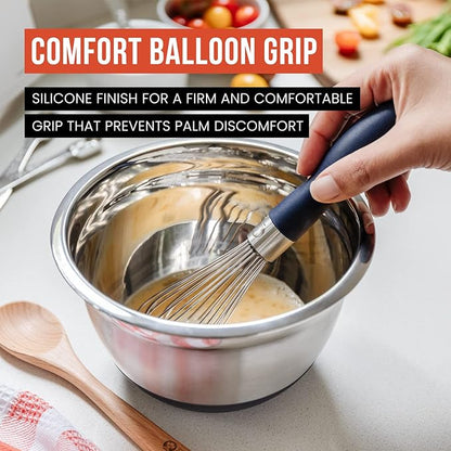 Chef Pomodoro 3-Piece Kitchen Whisk Set, Stainless Steel Whisks for Cooking, Wisk Kitchen Tool, Thick Wire Whisk Set, Wisking Tool for Cooking, Blending, Whisking, Beating and Stirring - Image 3