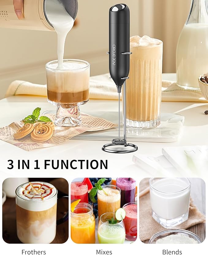 CIRCLE JOY Milk Frother Hanheld with Stand, Electric Coffee Frother, Battery Operated Hand Frother Wand Drink Mixer Mini Foamer for Matcha Lattes Cappuccino, Kitchen Gifts, Black - Image 6