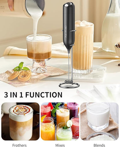 CIRCLE JOY Milk Frother Hanheld with Stand, Electric Coffee Frother, Battery Operated Hand Frother Wand Drink Mixer Mini Foamer for Matcha Lattes Cappuccino, Kitchen Gifts, Black - Image 6