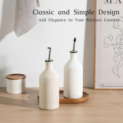 Sweejar Ceramic Olive Oil Dispenser Bottle Set, Opaque Oil Cruet Protects to Reduce Oxidation, Suitable For Storage Of Vinegar, Soy Sauce & Other Liquids,Pack of 2,15.5 Fl Oz（White Beige） - Image 2