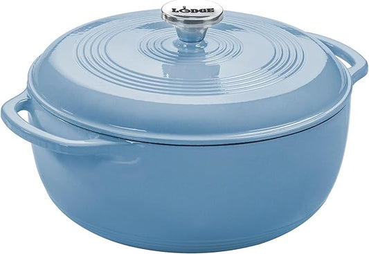 Lodge 3 Quart Enameled Cast Iron Dutch Oven with Lid – Dual Handles – Oven Safe up to 500° F or on Stovetop - Use to Marinate, Cook, Bake, Refrigerate and Serve – Storm Blue by Lodge
